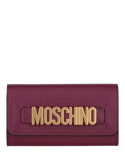 Moschino Belt Logo Leather Wallet In Burgundy