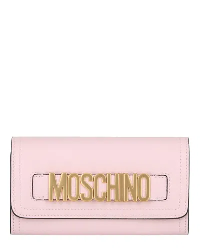 Moschino Belt Logo Leather Wallet In Pink