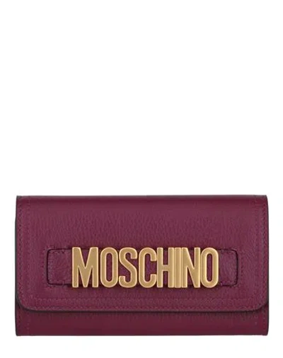 Moschino Belt Logo Leather Wallet Woman Wallet Purple Size - Leather