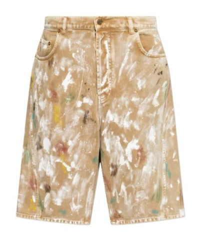 Moschino Paint Splatter Shorts In Brown
