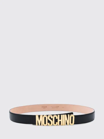 Moschino Black Leather Belt In Pattern