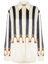 Moschino Shirt In Satin Suspenders Print In Neutrals