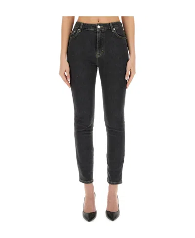 Moschino Belt Ring Denim Trousers In Green