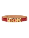 Moschino Adjustable Logo Embossed Leather Belt In Red