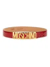 Moschino Adjustable Logo Embossed Leather Belt In Red