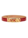 Moschino Adjustable Logo Embossed Leather Belt In Red