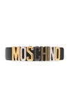 Moschino Calf Mixed Lettering Logo Belt In Black