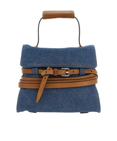 Moschino Belt-detail Denim Shoulder Bag In Blue