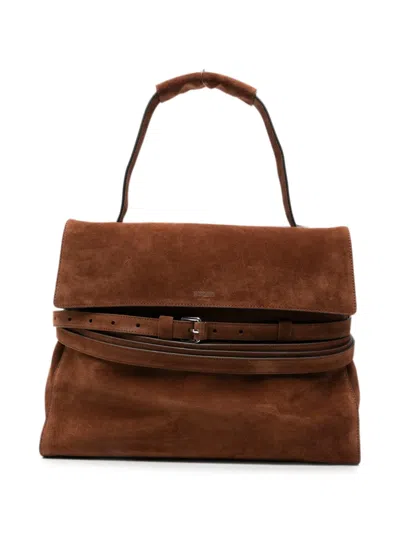 Moschino Belt-detail Suede Tote Bag In Brown
