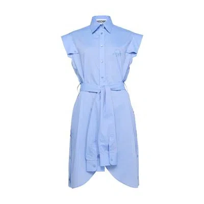 Moschino Belted Cotton Poplin Dress In Purple