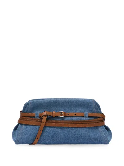 Moschino Belted Denim Clutch Bag In Blue