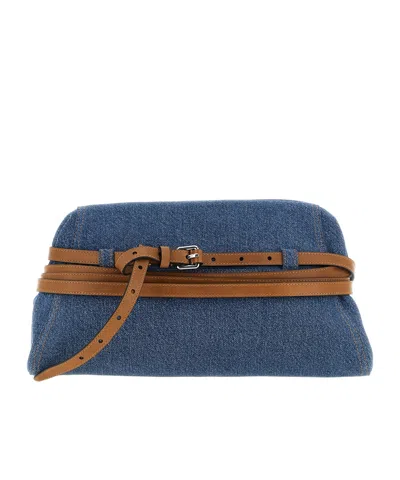 Moschino Belted Denim Clutch Bag In Blue