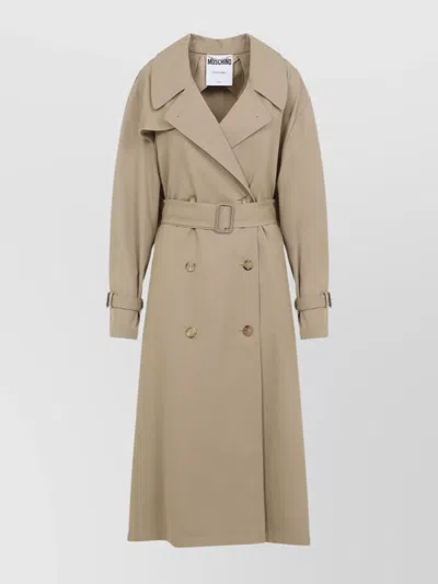 MOSCHINO BELTED DOUBLE-BREASTED LONG COAT