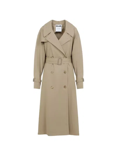 Moschino Belted Double-breasted Coat In Neutral