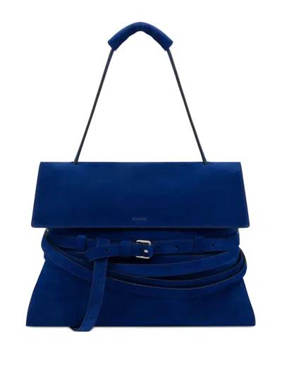 Moschino Belted Leather Shoulder Bag In Blue