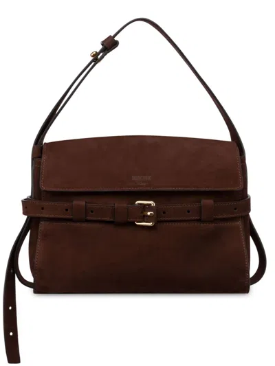 Moschino Belted Leather Shoulder Bag In Brown