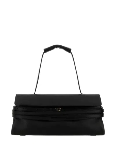 Moschino Belted Leather Tote Bag In Black