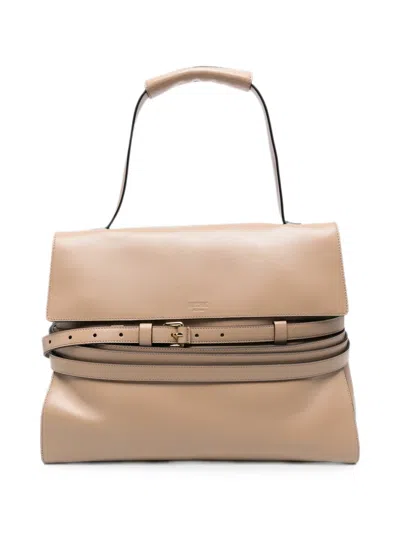 Moschino Belted Leather Tote Bag In Neutral