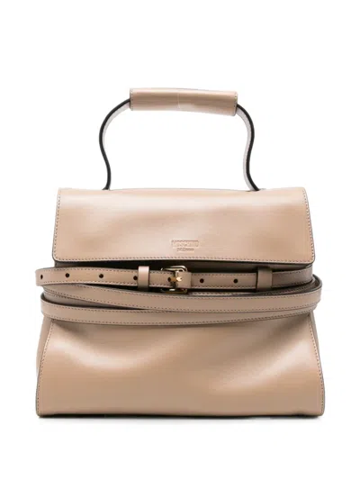 Moschino Belted Leather Tote Bag In Neutral