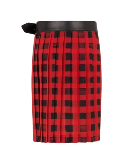 Moschino Belted Pleated Midi Skirt In Red
