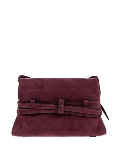 Moschino Belted Suede Cross Body Bag In Purple