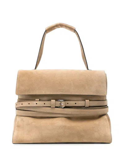Moschino Belted Suede Tote Bag In Neutral