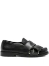 Moschino Belted Up Leather Loafers In Black