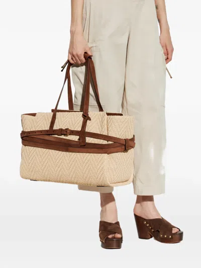 Moschino Belted Woven Tote Bag In Purple