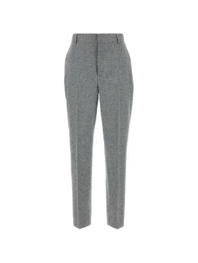 Moschino High Waist Tapered Silk Blend Trousers In Gray