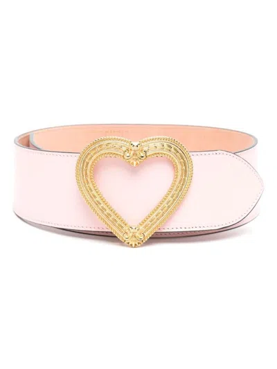 Moschino Heart-buckle Wide Leather Belt In Pink