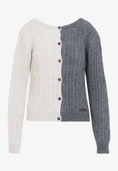 MOSCHINO BI-COLOR CABLE-KNIT CARDIGAN
