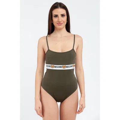 Moschino Logo-trimmed Cotton Bodysuit In Green