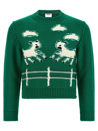 Moschino Bicolor Virgin Wool Women's Cardigan In Green