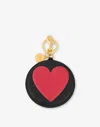 Moschino Big Heart Calfskin Keychain In Black