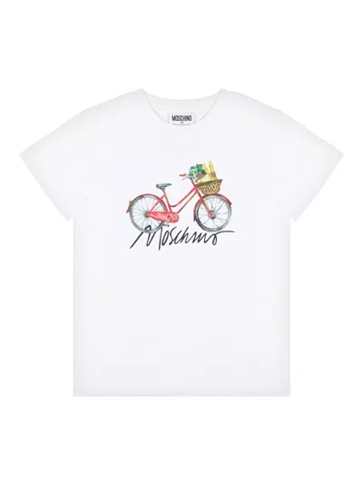 Moschino Kids' Bike-print T-shirt In White
