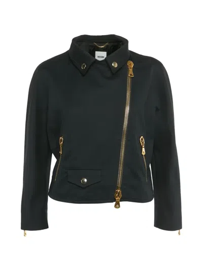 Pre-owned Moschino Biker Zipped Jacket In Black