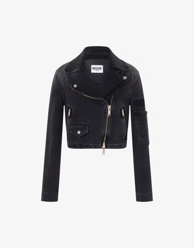 Moschino Bikerjacke Aus Stretch-denim In Gray
