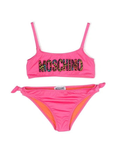 Moschino Bikini Animalier Logo In Fucsia