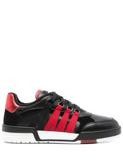 Moschino Panelled Leather Sneakers In Black
