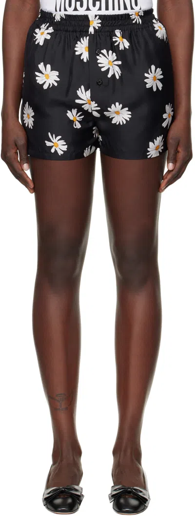 Moschino Relaxed-fit Silk Daisy Print Shorts In Black