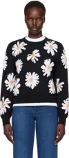 Moschino Black All Over Daisy Print Sweater In 1555 Multi Black