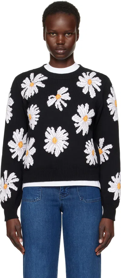 Moschino Black All Over Daisy Print Sweater In 1555 Multi Black