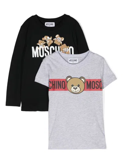 Moschino Kids' Black And Grey Teddy Bear Print T-shirt And Sweatshirt Set