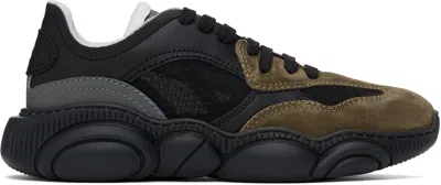 Moschino Black & Khaki Teddy Sneakers In Black/forest/grey