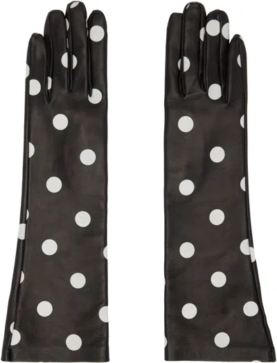 Moschino Black & Off-white Short Leather Gloves In Multi Black