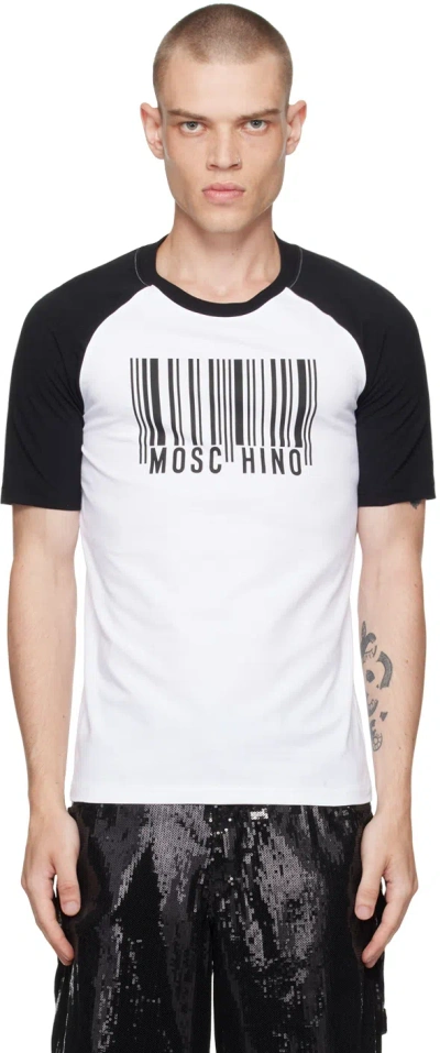 Moschino Barcode-print Cotton-blend T-shirt In White