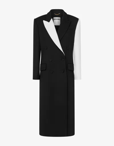 Moschino Two-tone Double-breasted Coat In Black
