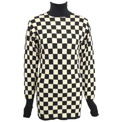 Pre-owned Moschino Black And White Wool Check Pattern Turtleneck Sweater