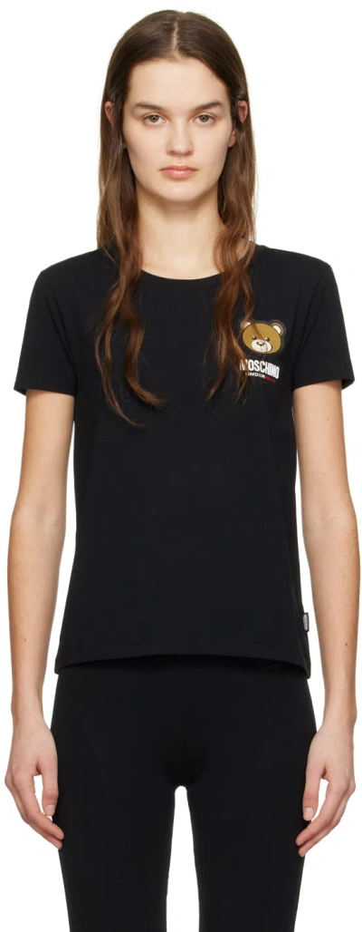Moschino Black Appliqué T-shirt In A0555 Black