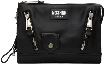 Moschino Black Biker Calfskin Pouch